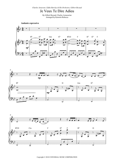 Je Veux Te Dire Adieu (arr. Kaiserin Rebecca)