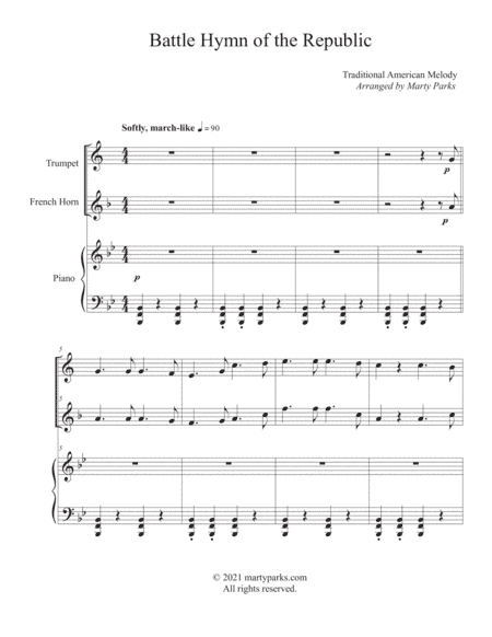 Battle Hymn of the Republic (Trumpet-French Horn-Piano) (arr. Marty Parks)