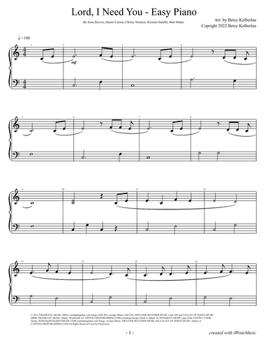 Lord, I Need You (arr. Betsy Kelberlau)