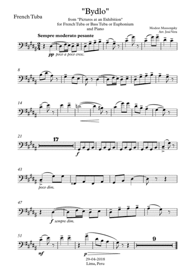 Bydlo for French Tuba and Piano (arr. Jose Vera)