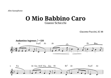 O Mio Babbino Caro by Puccini for Alto Sax and Chords (arr. Langanho)