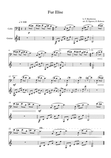 Fur Elise, Ludwig Van Beethoven, For Cello & Guitar