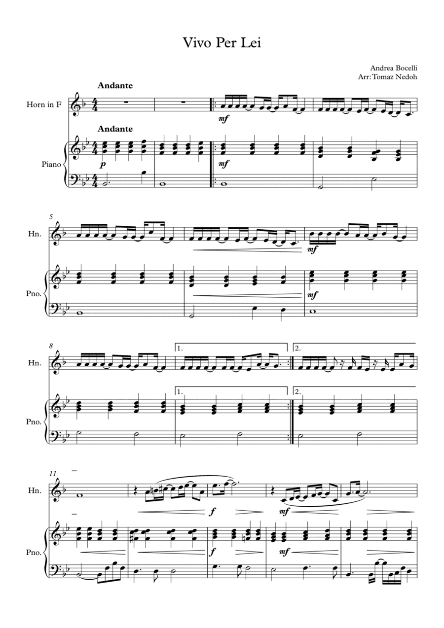 Vivo Per Lei (arr. Tomaz Nedoh)
