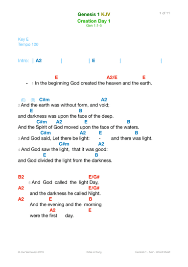 Genesis 1 - In the Beginning - Color Chord Sheet
