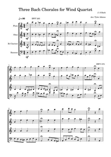 Three Bach Chorales for Wind Quartet (arr. Tyler Adams)