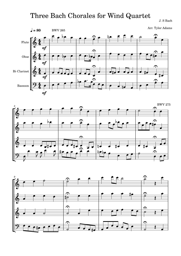 Three Bach Chorales for Wind Quartet (arr. Tyler Adams)