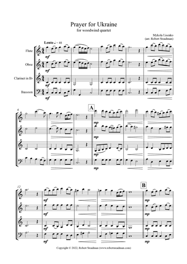 Prayer for Ukraine (woodwind quartet) (arr. Robert Steadman)