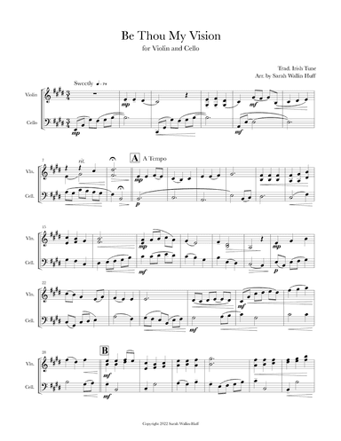Be Thou My Vision (for violin and cello) (arr. Sarah Wallin Huff)