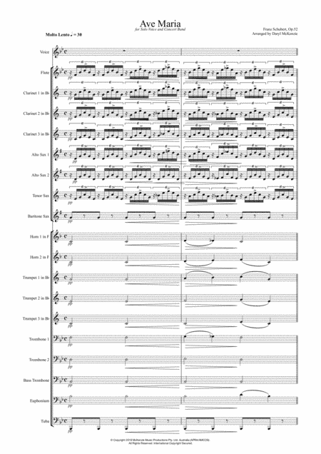 Ave Maria (Schubert) for Soprano Voice and small Concert Band Key of Bb (arr. Daryl McKenzie)