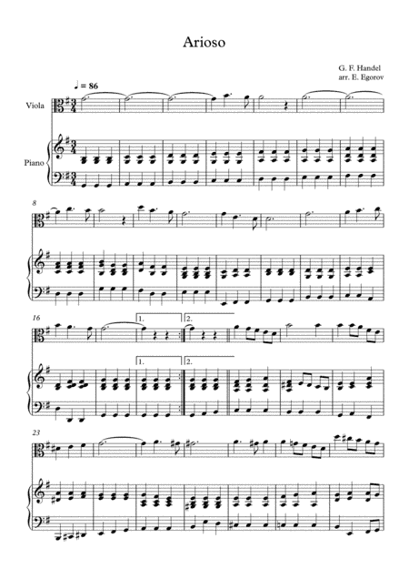 Arioso, George Frideric Handel, For Viola & Piano (arr. Eugene Egorov)