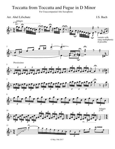 Toccatta, from Toccatta and Fugue in D Minor (arr. Abel Lifschutz)