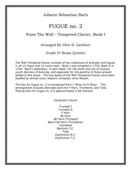 Fugue no. 2, Well-Tempered Clavier, Book I (Brass) (arr. Glen D. Lienhart)