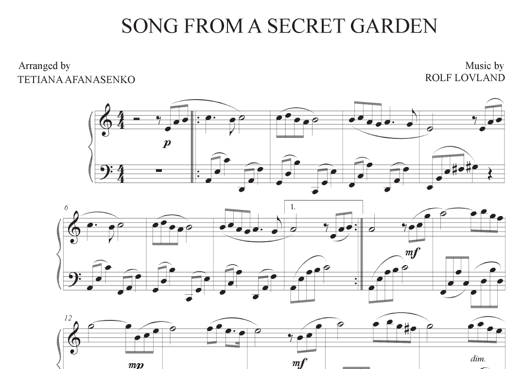 Song From A Secret Garden (korean Version) (arr. Tetiana Afanasenko)