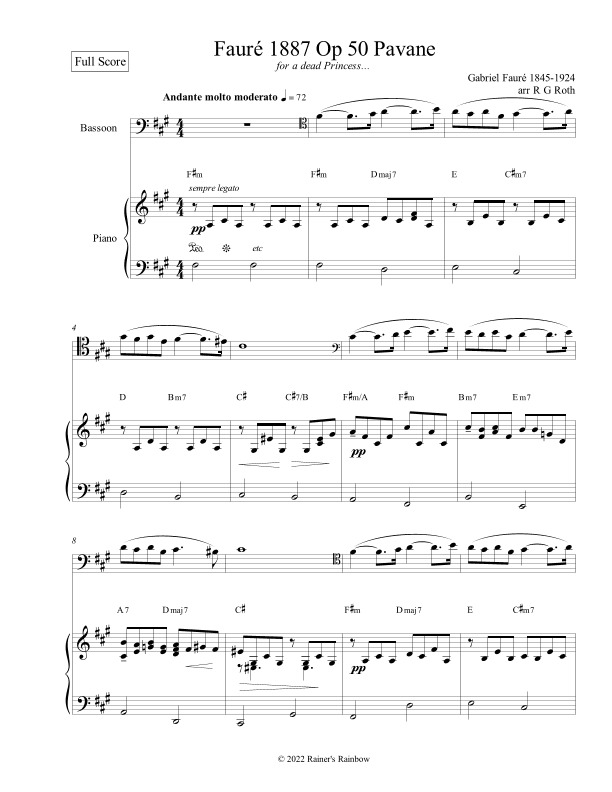 Fauré 1887 Op 50 Pavane Bassoon Solo (arr. R G Roth)
