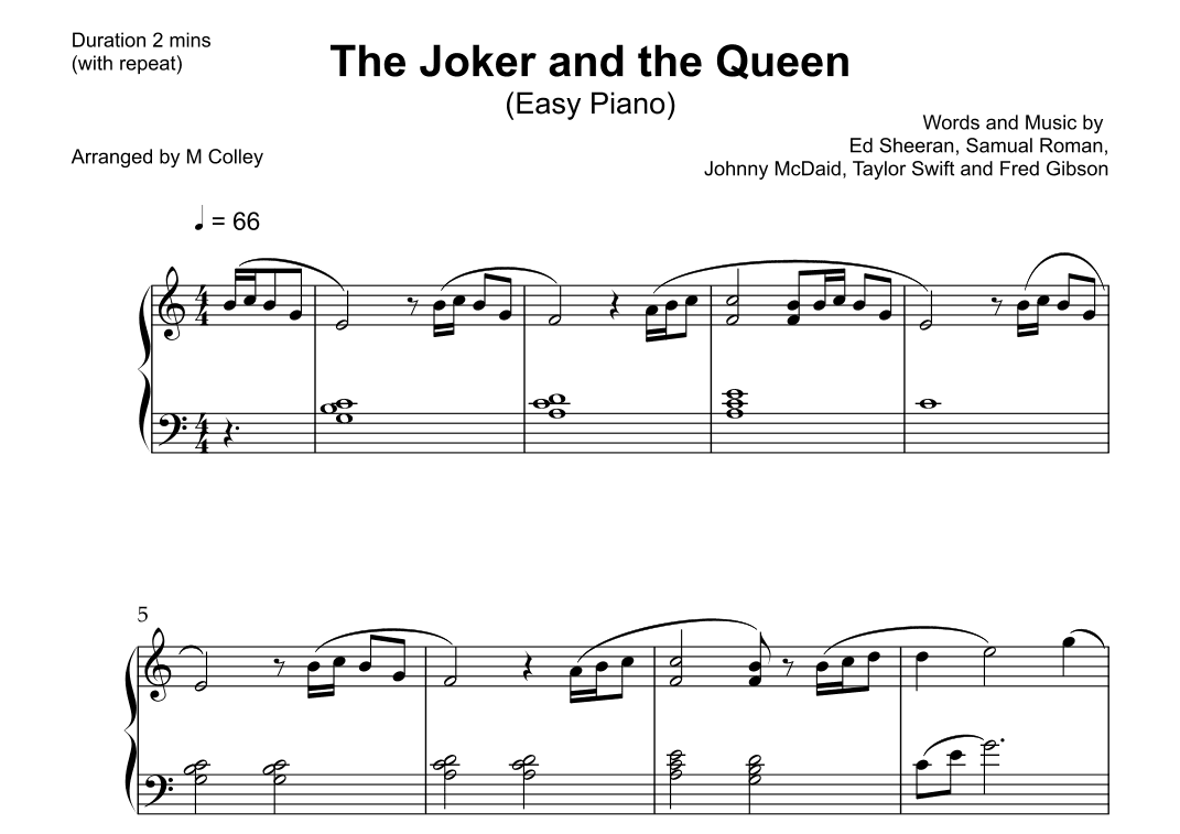 The Joker And The Queen (feat. Taylor Swift) (arr. M Colley)