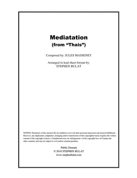 Meditation (from "Thais") by Massenet (key of F) (arr. Stephen Bulat)