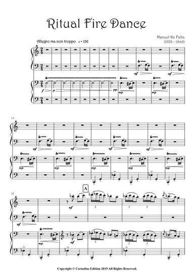Ritual Fire Dance El Amor Brujo Manuel De Falla Piano 4 Hands (arr. Glenn Martin)