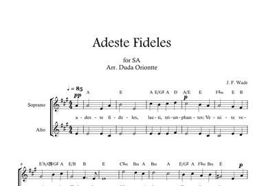 Adeste Fideles (SA - A major - 2 staffs - no piano - with chords) O Come All Ye Faiful (arr. Duda Oriontte)