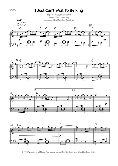 I Just Can't Wait To Be King (arr. Rodrigo Faleiros)