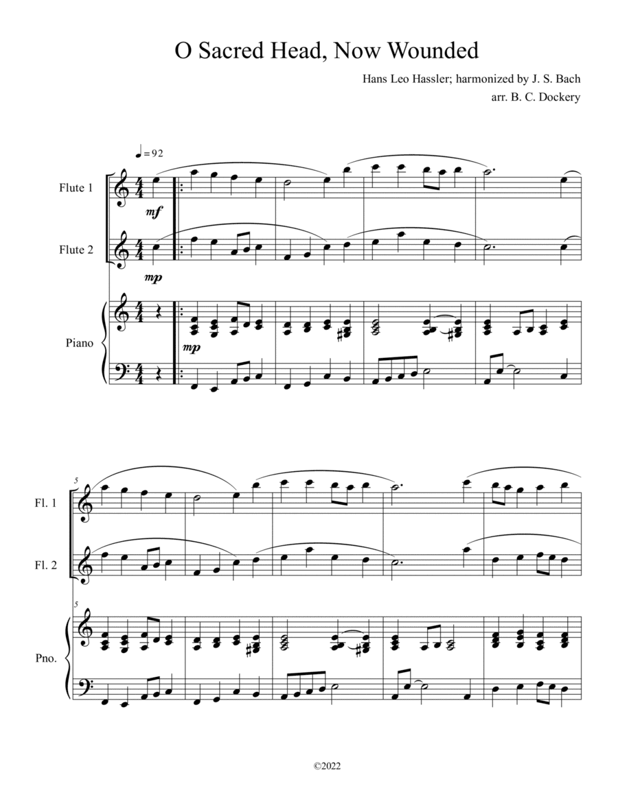 O Sacred Head, Now Wounded (Flute Duet with Piano Accompaniment) (arr. B. C. Dockery)