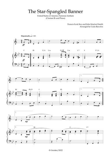 The Star-Spangled Banner - EUA Hymn (Clarinet Bb and Piano) Chords (arr. Cadu Barcelos)
