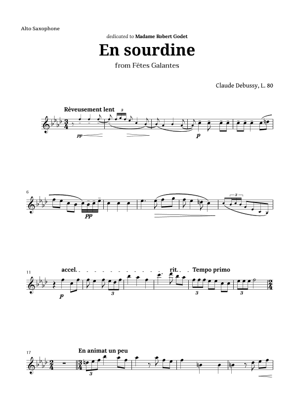 En sourdine by Debussy for Alto Sax (arr. Langanho)