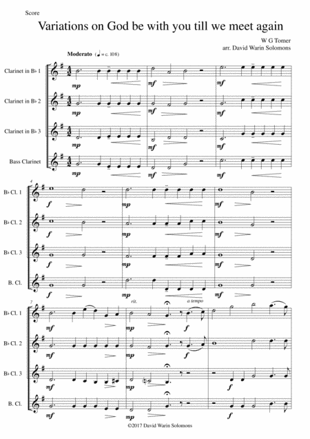 Variations on God be with you till we meet again for clarinet quartet (arr. David Warin Solomons)