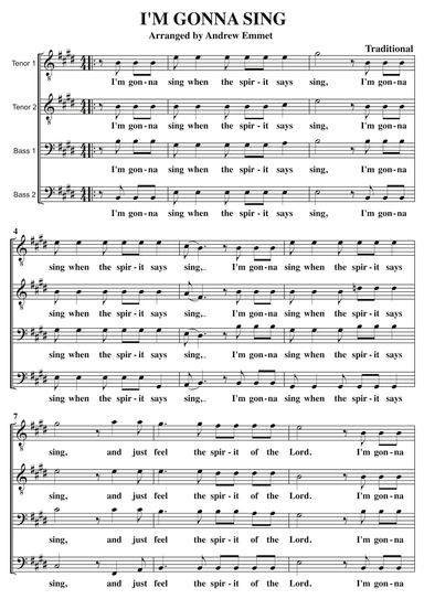 I'm Gonna Sing Gospel A Cappella TTBB (arr. Andrew Emmet)