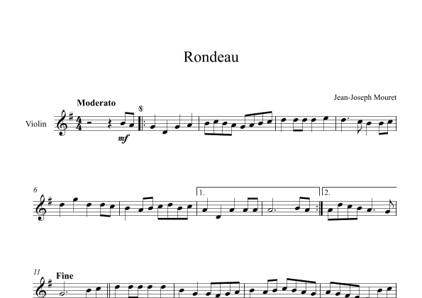 Rondeau - Jean-Joseph Mouret (Violin) (arr. Digital Book Music)