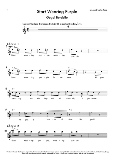 Start Wearing Purple (arr. Andrea La Rose)
