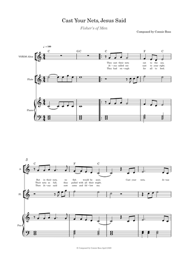 Cast Your Nets, Jesus Said - kids song - solo optional flute and piano
