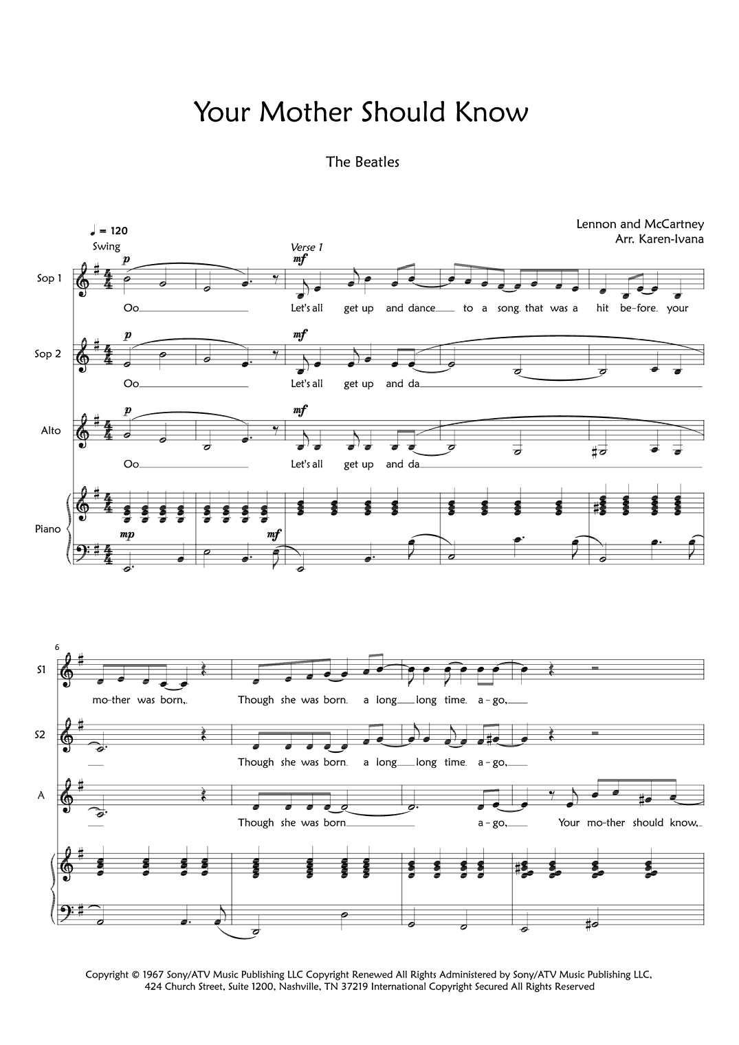 Your Mother Should Know (arr. Karen Ivana)