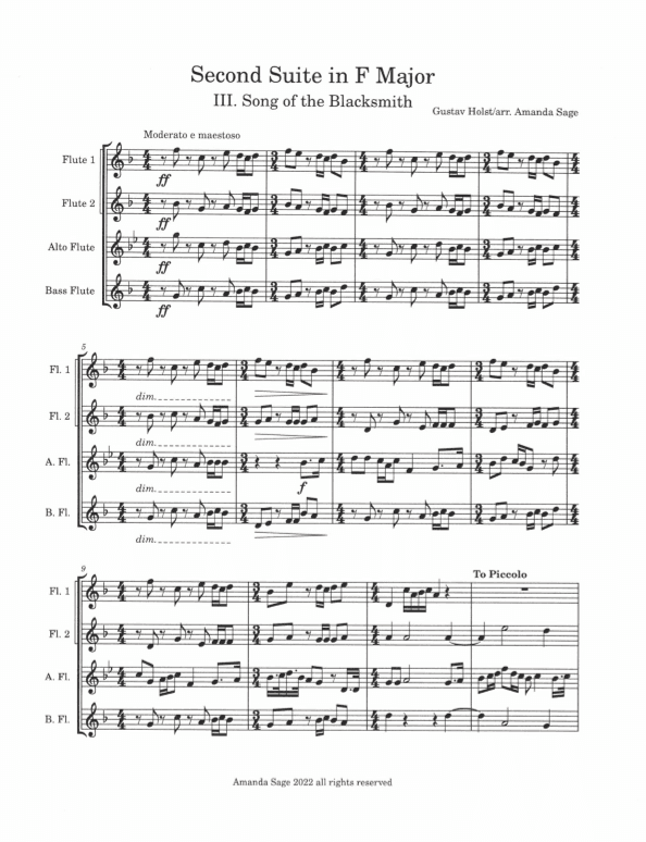 Second Suite in F major, Movement III: Song of the Blacksmith (arr. Amanda Sage)