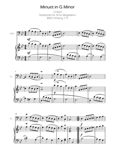 Minuet in G minor BWV Anh. 115 - Bach - Cello (arr. Ygor Nunes)