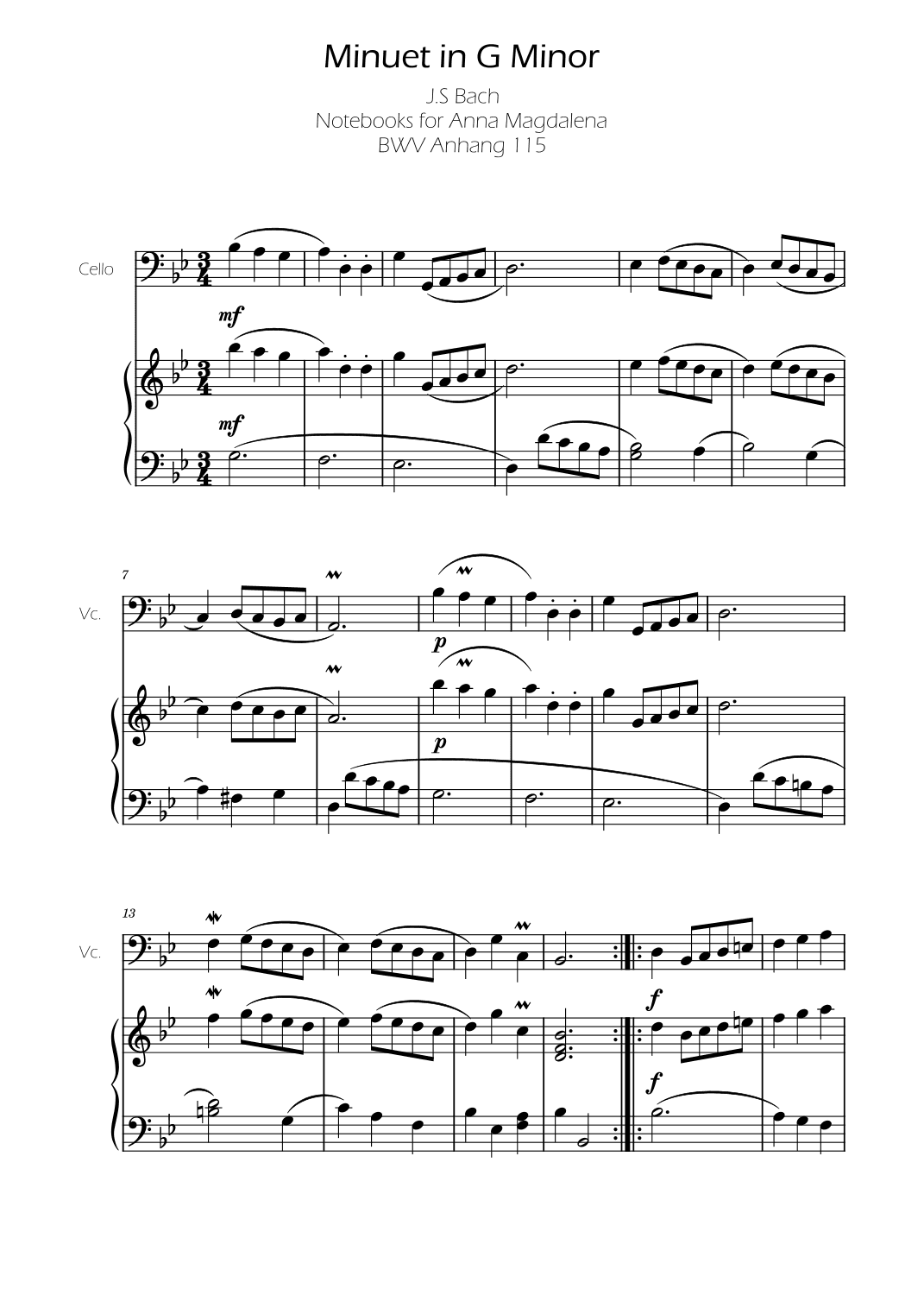 Minuet in G minor BWV Anh. 115 - Bach - Cello (arr. Ygor Nunes)