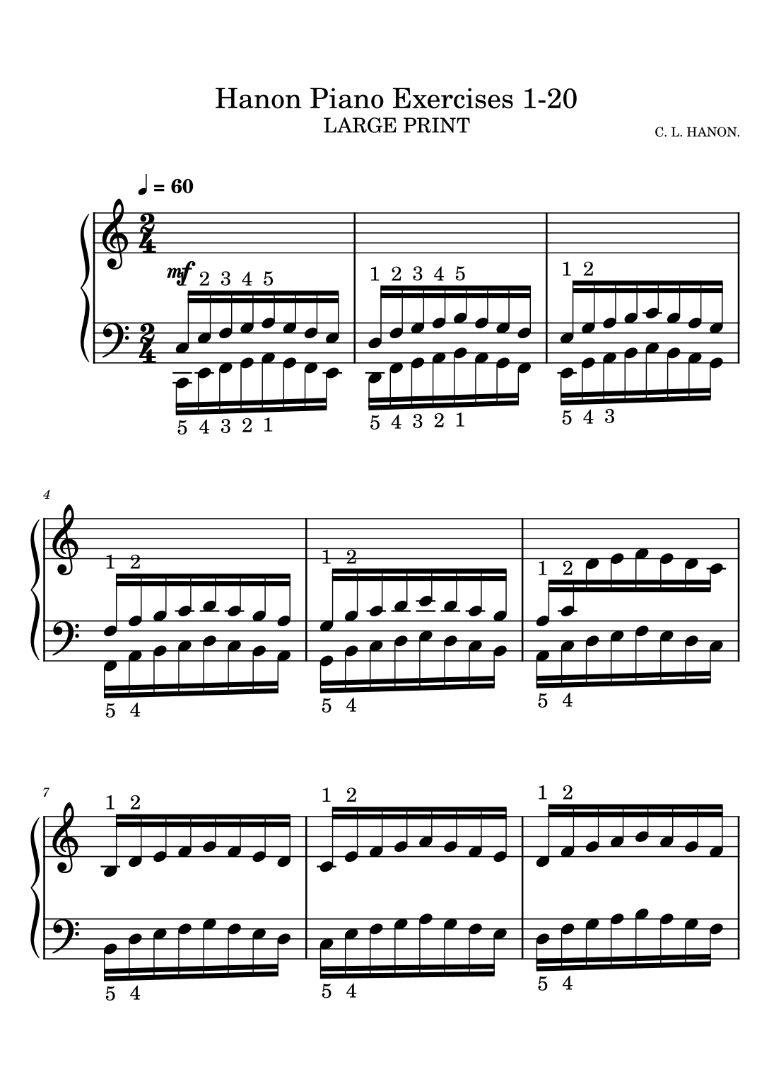 Hanon Piano Exercises 1-20 LARGE PRINT (arr. Large Print Sheet Music)