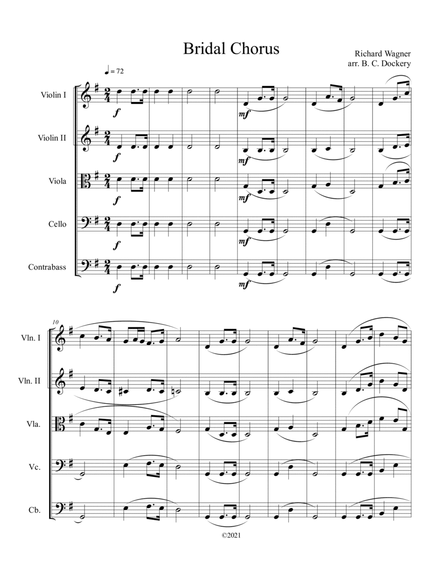 Bridal Chorus (Here Comes the Bride) for String Orchestra or Quintet (arr. B. C. Dockery)