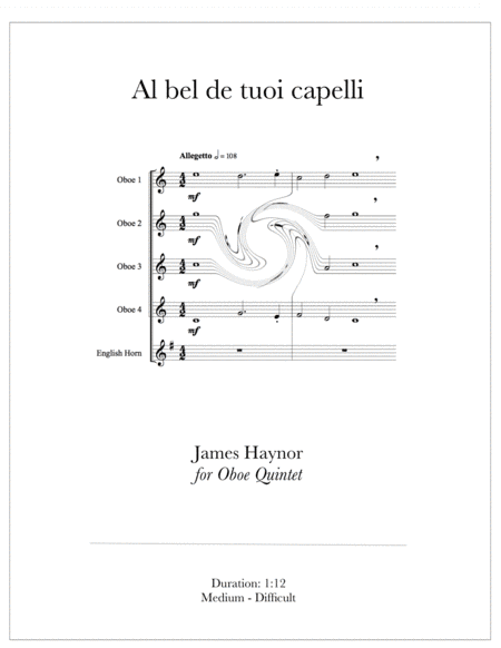 Al bel de tuoi capelli for Oboe Quintet (arr. James Haynor)