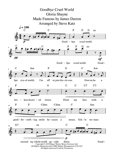 Goodbye Cruel World (arr. Steve Katz)