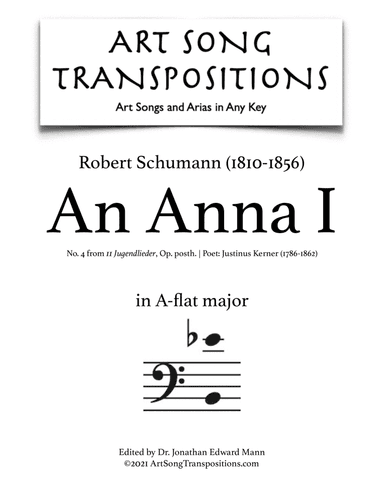 SCHUMANN: An Anna I (transposed to A-flat major, bass clef) (arr. ArtSongTranspositions.com)
