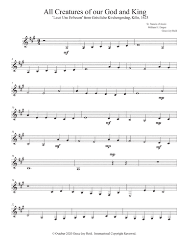 All Creatures of Our God and King - Horn in F  part (arr. Grace Joy Reid)