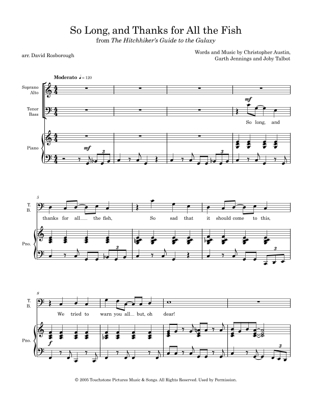 So Long And Thanks For All The Fish (arr. David Rosborough)