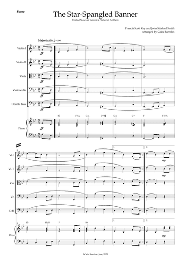 The Star-Spangled Banner - EUA Hymn (Strings Quintet) Piano and chords (arr. Cadu Barcelos)