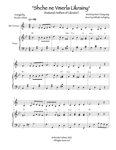 National Anthem Of Ukraine - Schche ne Vmerla Ukrainy (Easy Clarinet & Piano) Ukrainian (arr. Brooks Holmes)