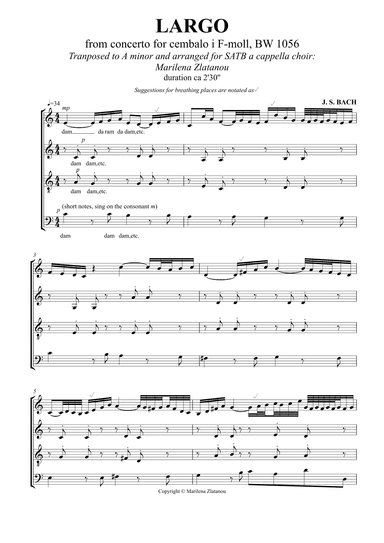 J.S.Bach: LARGO, BW 1056 (arr. Marilena Zlatanou)