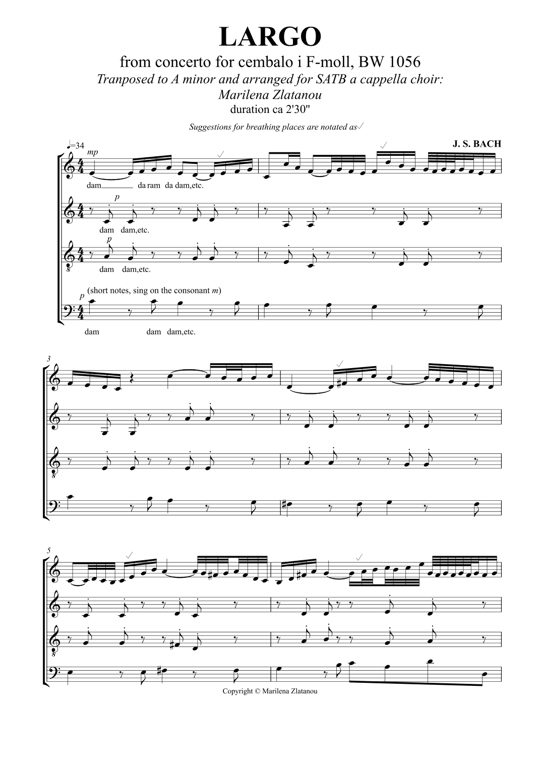 J.S.Bach: LARGO, BW 1056 (arr. Marilena Zlatanou)