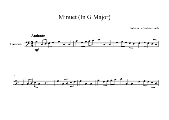 Minuet (In G Major) - Johann Sebastian Bach (Bassoon) (arr. Digital Book Music)