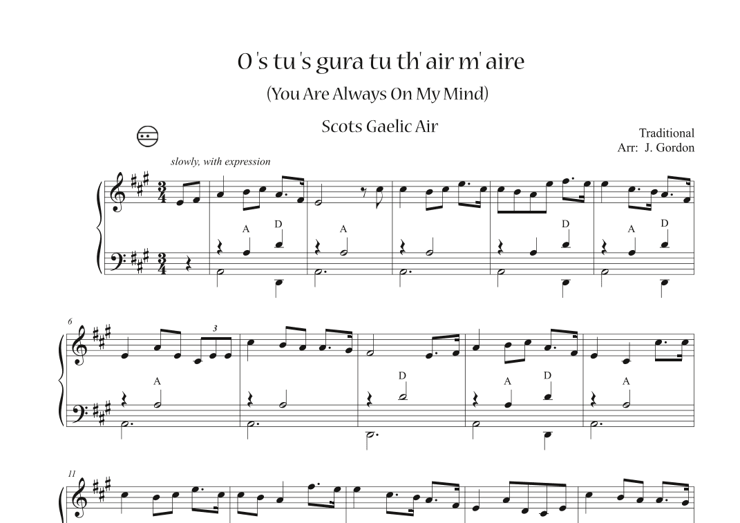 O 's Tu 's Gura Tu Th' Air M' Aire (You Are Always On My Mind) (arr. Julia Gordon)