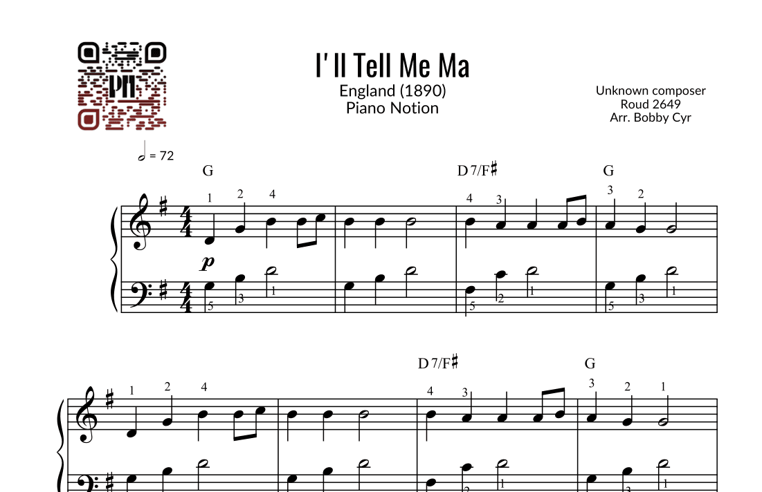 I'll Tell Me Ma (Easy Piano) (arr. Bobby Cyr - Piano Notion)