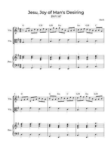 Jesu, Joy of Man's Desiring - Violin and Viola with piano and chords (arr. Alex Nunes Rodrigues)